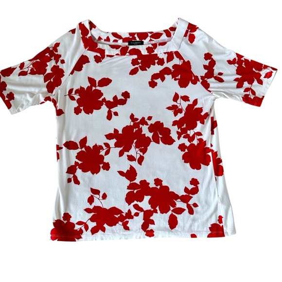 Talbots Tops - Talbots Womens Red White Floral‎ Top Short Sleeve Rayon Tunic Blouse Sz-Small/P
